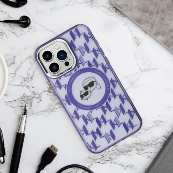 Karl Lagerfeld KLHMP15SHMCKMHU iPhone 15 6.1" fioletowy/purple IML Monogram Karl&Choupette Head MagSafe