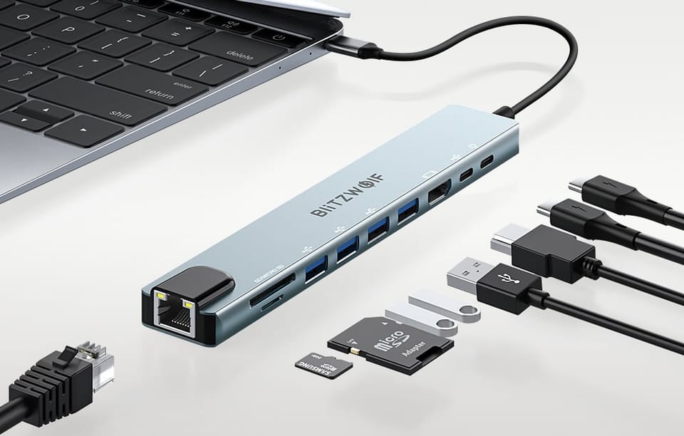 Stacja dokująca Blitzwolf BW-TH5 10w1 USB-C (srebrny)