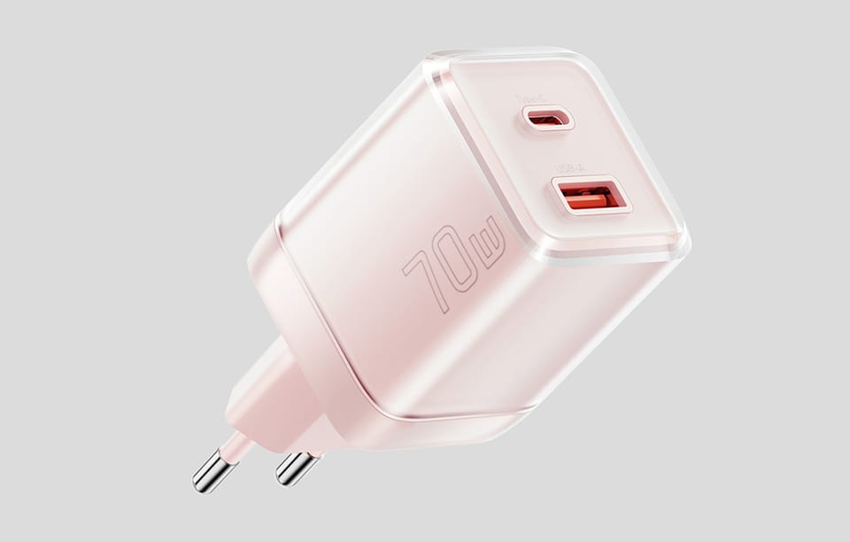 Ładowarka sieciowa Yueqi 70W GaN USB-C + USB-A (różowy)