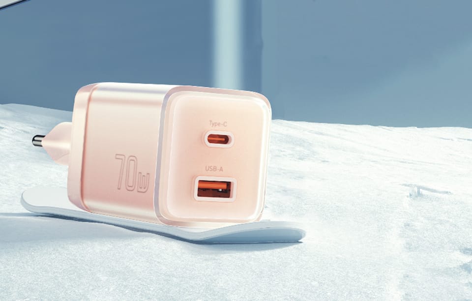 Ładowarka sieciowa Yueqi 70W GaN USB-C + USB-A (różowy)