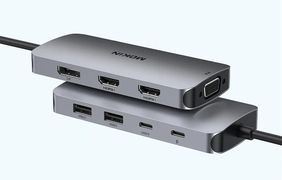 HUB 8 w 1 MOKiN USB-C VGA+2xHDMI (srebrny)