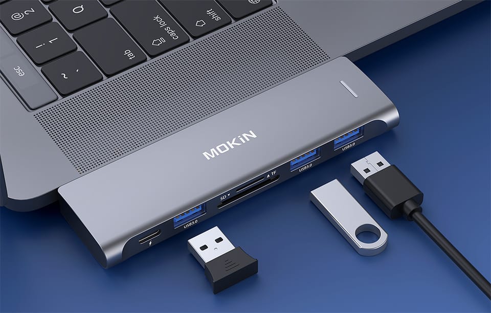 HUB 6 w 2 MOKiN USB-C do MacBooka 3xUSB-A 1xUSB-C 1xSD/MicroSD (srebrny)