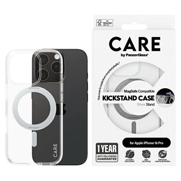 CARE by PanzerGlass Case Feature Silver Kickstand & MagSafe iPhone 16 Pro Max | CARE