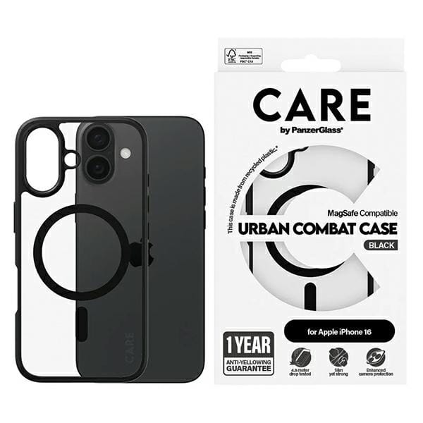 CARE by PanzerGlass Case Flagship Urban Combat Black MagSafe iPhone 16 | CARE
