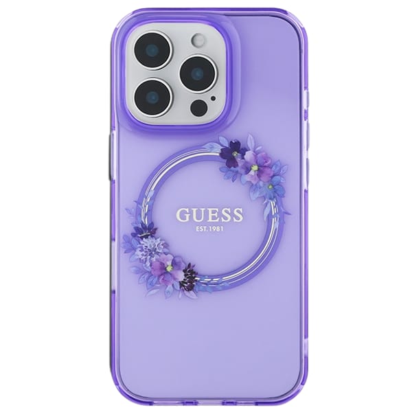 Guess GUHMP16SHFWFCU iPhone 16 6.1" fioletowy/purple hardcase IML Flowers Wreath MagSafe