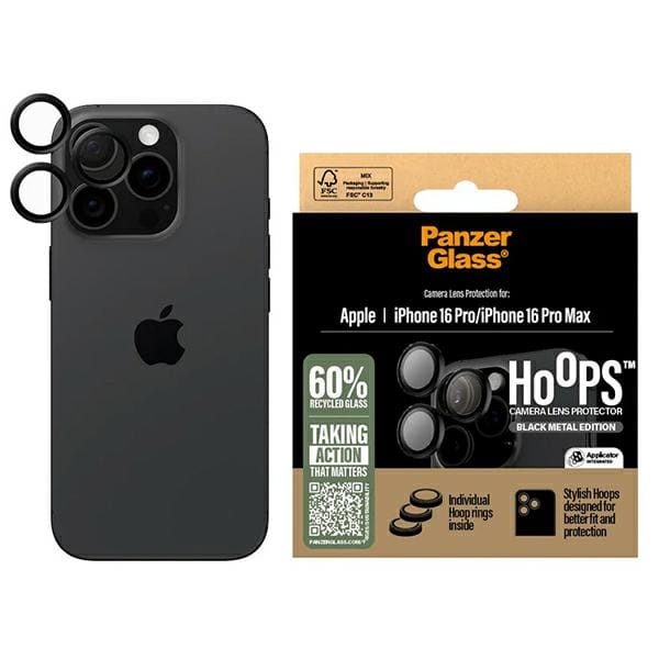 PanzerGlass Hoops Lens Protector iPhone  16 Pro 6.3" / 16 Pro Max 6.9" Black 1284