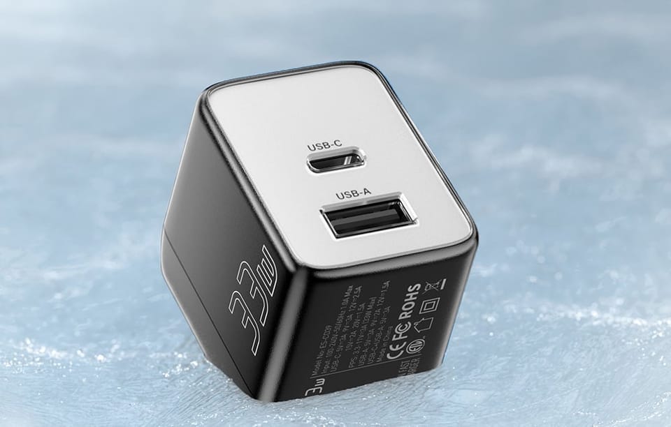 Ładowaka sieciowa, Essager, ECT33W-LJB01-Z, GaN, 1xUSB-A, 1xUSB-C, 33W (czarna)