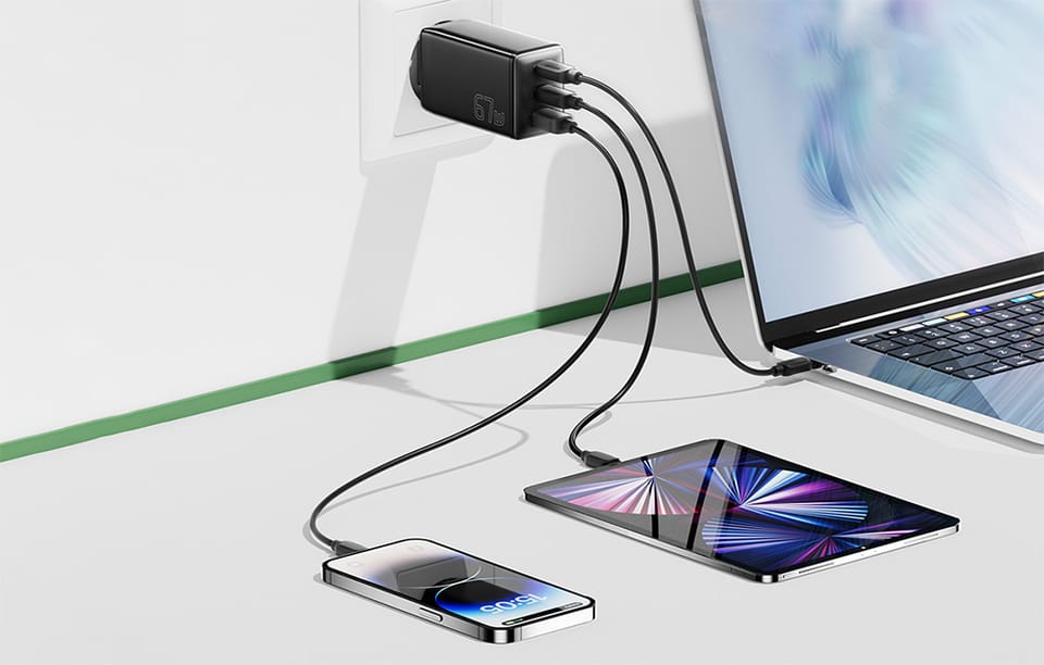 Ładowarka sieciowa, Essager, ECTAC-DYB01-Z, GaN, 2xUSB-C, USB-A, 67W (czarna)