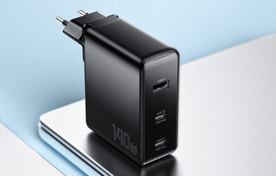 Ładowarka sieciowa, Essager, ECT2CA-MQB01-Z, 2xUSB-C, USB-A, 140W (czarna)