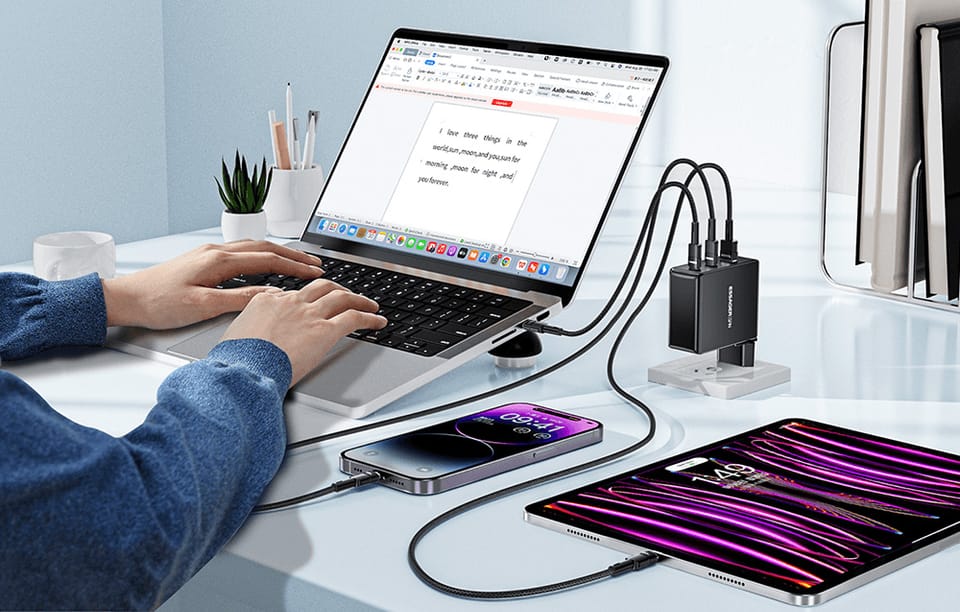 Ładowarka sieciowa, Essager, ECT2CA-MQB01-Z, 2xUSB-C, USB-A, 140W (czarna)