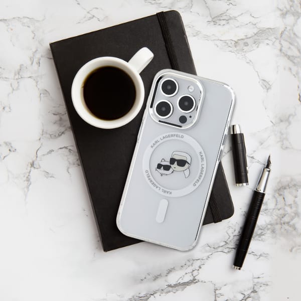 Karl Lagerfeld KLHMP14LHLSKCH iPhone 14 Pro 6.1" biały/white hardcase IML Metal Karl&Choupette Head MagSafe