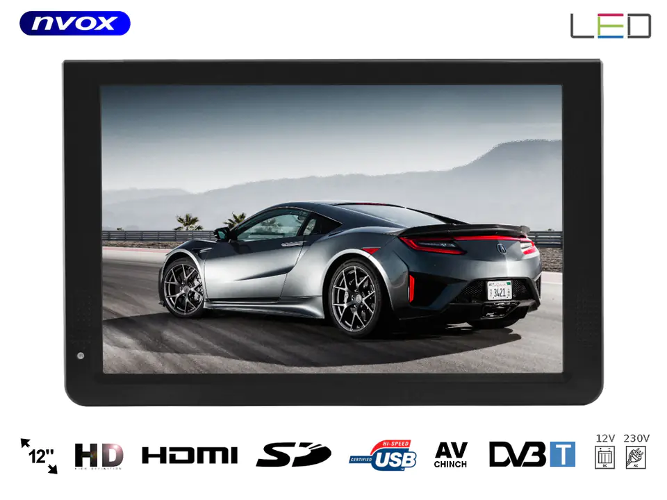 TV led 12inch hdmi vga usb sd av pvr dvb-t / t2 mpeg-4/2 12v 230v ...
