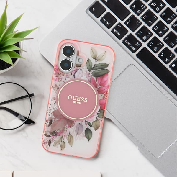 Guess GUHMP16XHFWBDCEP iPhone 16 Pro Max6.9" różowy/pink hardcase IML Flower & Tonal Circle MagSafe