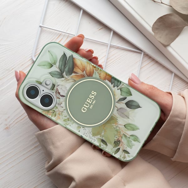 Guess GUHMP16MHFWBDCEN iPhone 16 Plus 6.7" zielony/green hardcase IML Flower & Tonal Circle MagSafe