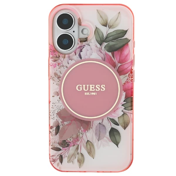 Oryginalne Etui IPHONE 16 Guess Hardcase IML Flower & Tonal Circle MagSafe (GUHMP16SHFWBDCEP) różowe