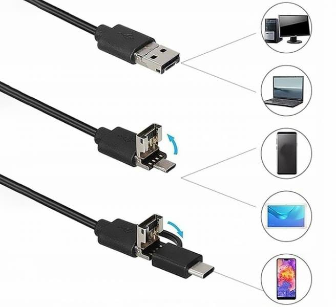 Kamera endoskopowa, inspekcyjna Obiektyw 8/7/5,5mm USB/C/Micro (2.0 m)