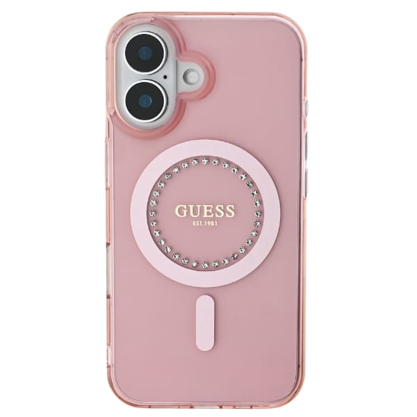 Guess GUHMP16SPFTDTEP iPhone 16 6.1" różowy/pink hardcase IML Rhinestones MagSafe