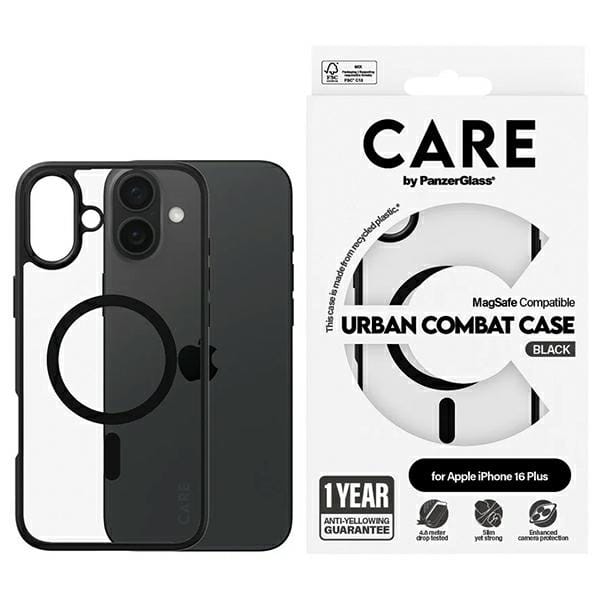 CARE by PanzerGlass Case Flagship Urban Combat Black MagSafe iPhone 16 Plus | CARE
