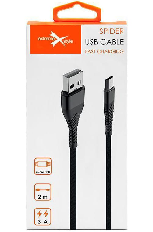 Kabel micro USB z oplotem Spider (2 m, czarny)