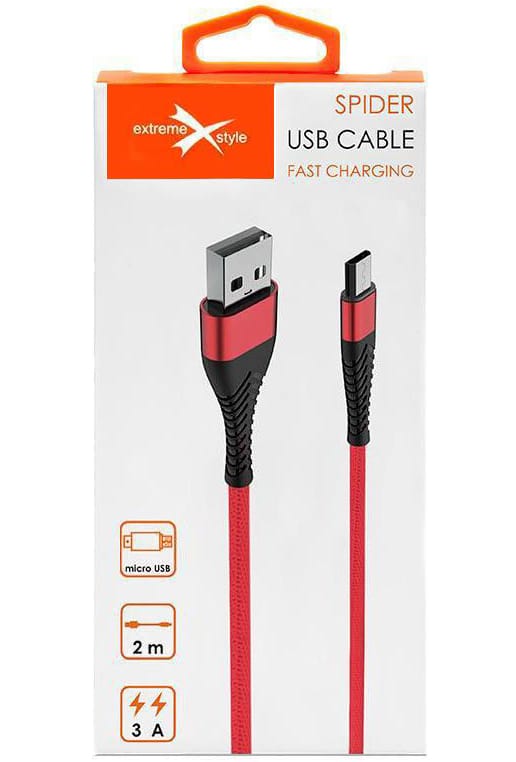 Kabel micro USB z oplotem Spider (2 m, czerwony)