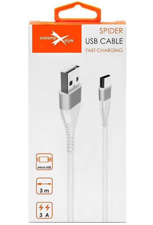 Kabel micro USB z oplotem Spider (3 m, biały)