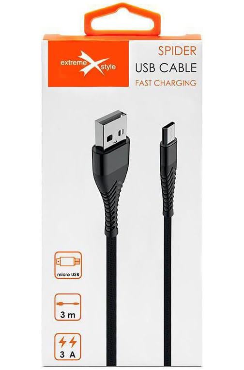 Kopia: Kabel micro USB z oplotem Spider (3 m, czarny)