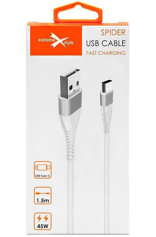 Kabel USB Typ-C z oplotem Spider (1.5 m, biały)