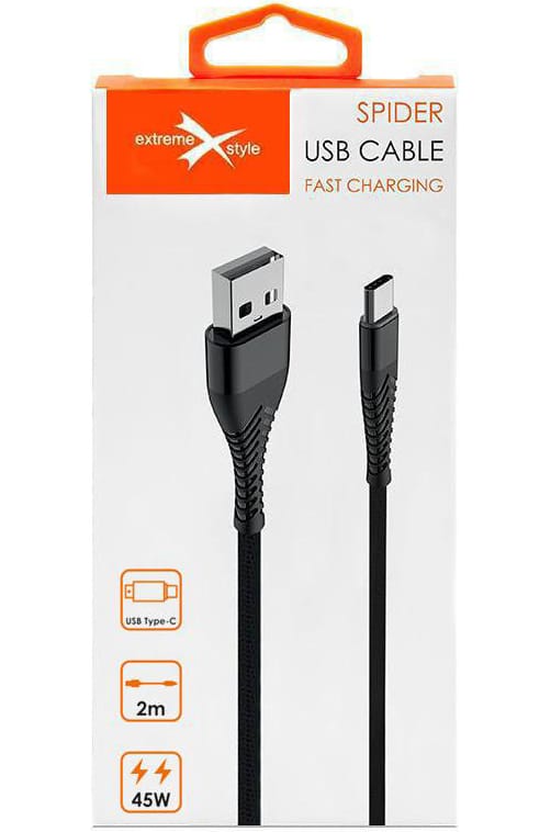 Kabel USB Typ-C z oplotem Spider (2 m, czarny)