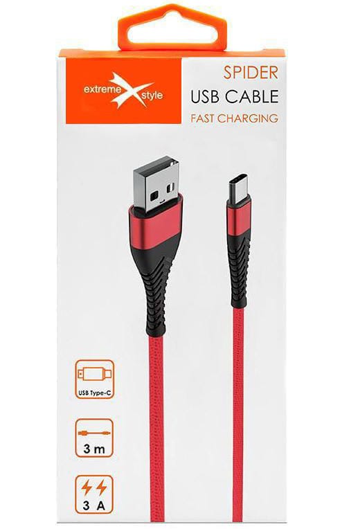 Kabel USB Typ-C z oplotem Spider (3 m, czerwony)