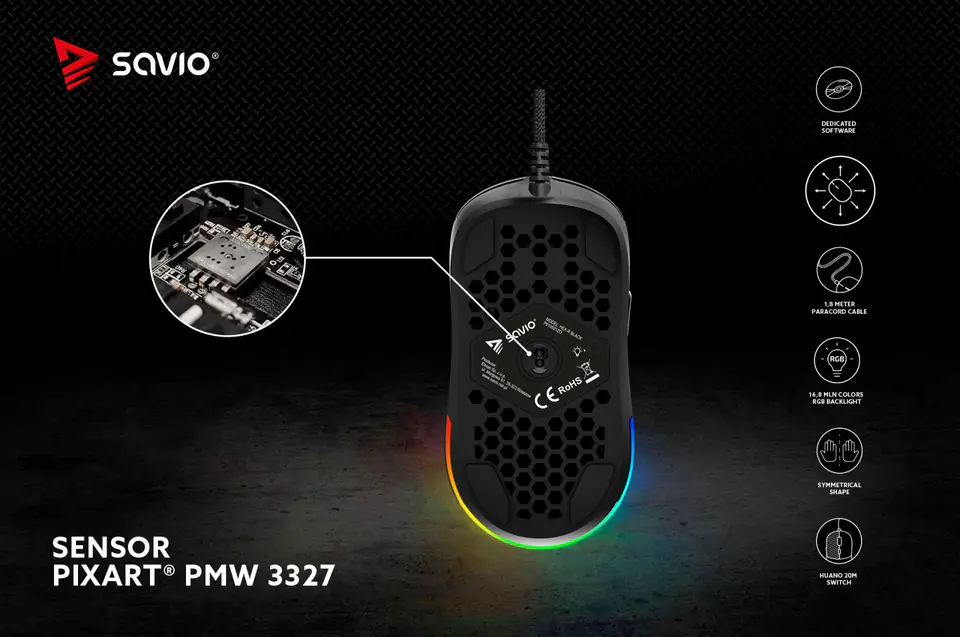 SAVIO HEX-R Gaming Mouse Black mouse