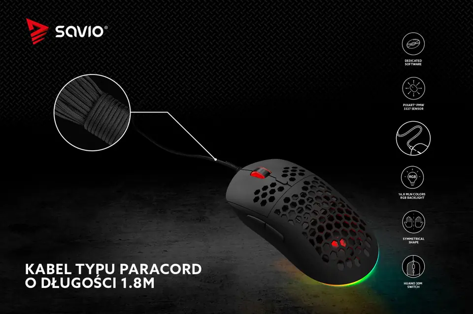 SAVIO HEX-R Gaming Mouse Black mouse