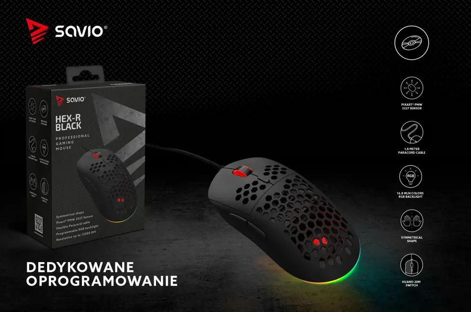 SAVIO HEX-R Gaming Mouse Black mouse