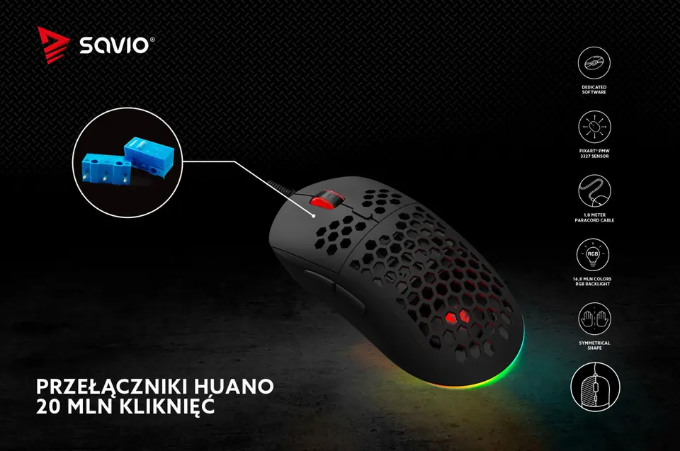 SAVIO HEX-R Gaming Mouse Black mouse