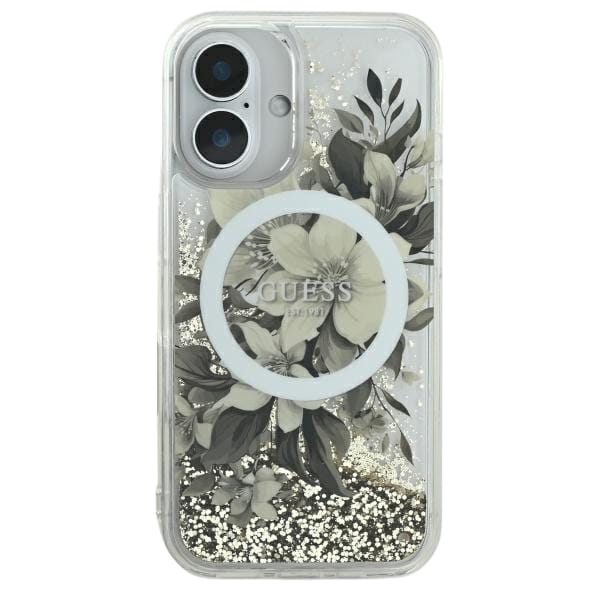 Guess GUHMP16LLFMWTE iPhone 16 Pro 6.3" beżowy/beige hardcase Liquid Glitter Flower MagSafe