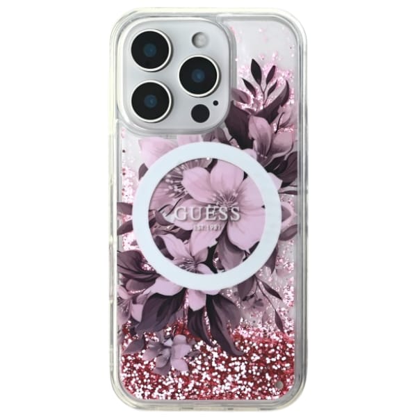 Guess GUHMP16LLFMWTP iPhone 16 Pro 6.3"   różowy/pink hardcase Liquid Glitter Flower MagSafe