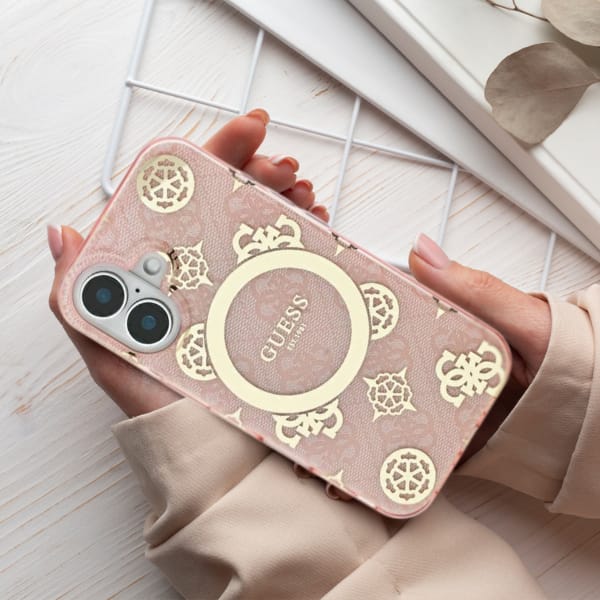 Guess GUHMP16SH4PYEEB iPhone 16 6.1" niebieski/blue hardcase IML Peony On 4G Background MagSafe