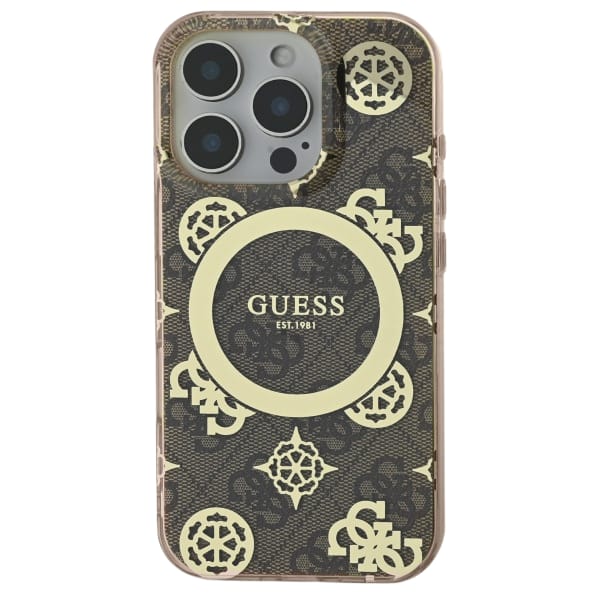 Guess GUHMP16SH4PYEEW iPhone 16 6.1" brązowy/brown hardcase IML Peony On 4G Background MagSafe