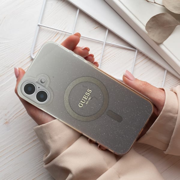 Guess GUHMP16MHGRCELW iPhone 16 Plus 6.7" brązowy/brown hardcase IML Glitter Gradient MagSafe