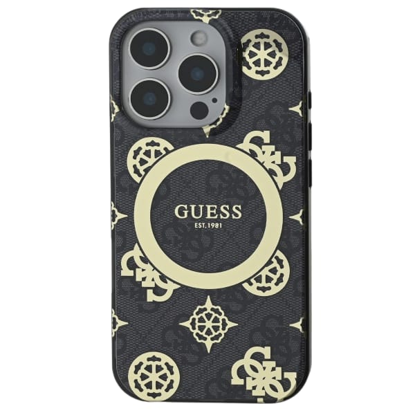 Guess GUHMP16SH4PYEEK iPhone 16 6.1" czarny/black hardcase IML Peony On 4G Background MagSafe