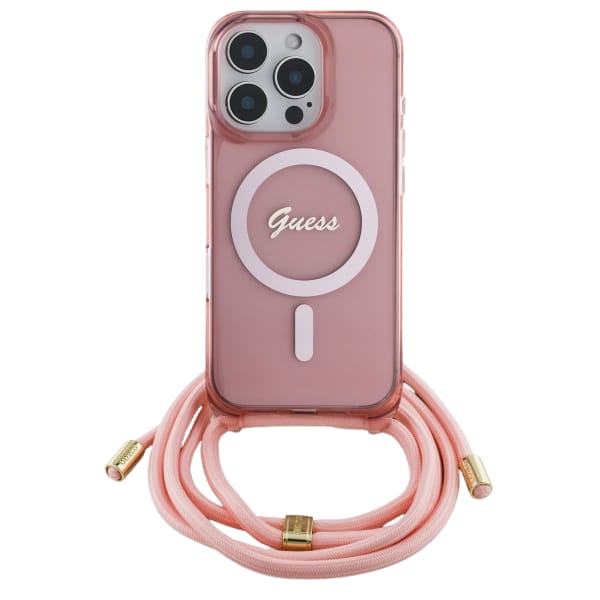 Guess GUHMP16XHCTSGNSP iPhone 16 Pro Max  6.9" różowy/pink hardcase Crossbody Cord Script MagSafe