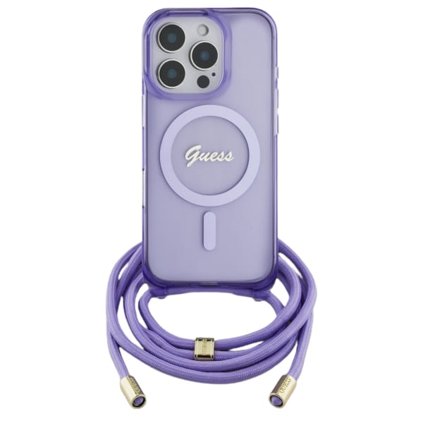 Guess GUHMP16LHCTSGNSU iPhone 16 Pro      6.3" fioletowy/purple hardcase Crossbody Cord Script MagSafe