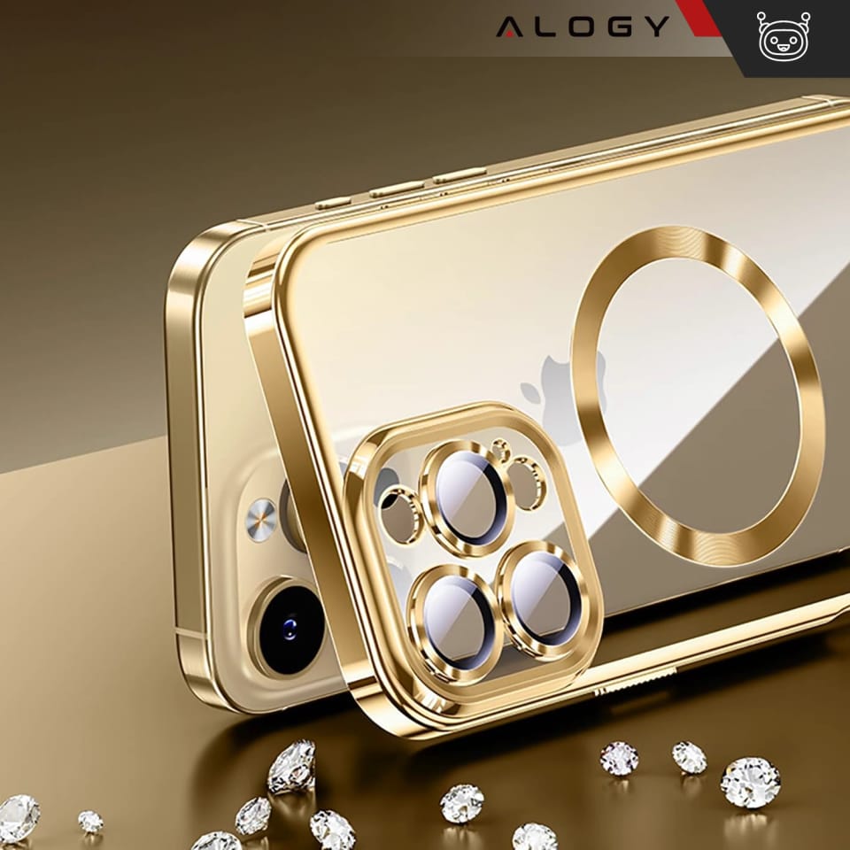 Etui MagSafe Case do Apple iPhone 16 Pro Alogy Glamour Luxury Ring obudowa złoto-przezroczyste