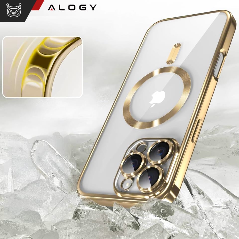 Etui MagSafe Case do Apple iPhone 16 Pro Alogy Glamour Luxury Ring obudowa złoto-przezroczyste