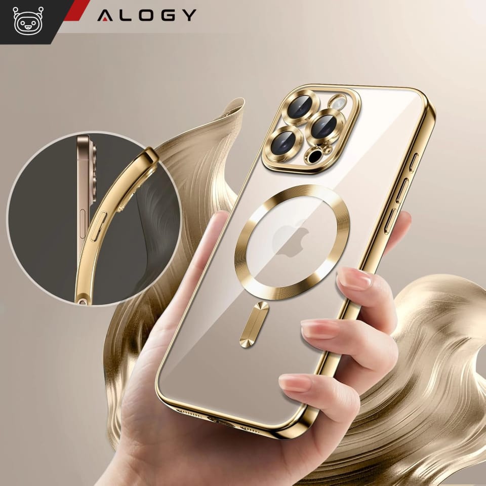 Etui MagSafe Case do Apple iPhone 16 Pro Alogy Glamour Luxury Ring obudowa złoto-przezroczyste