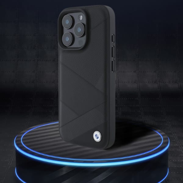BMW BMHCP16X23RCGPK iPhone 16 Pro Max     6.9" czarny/black hardcase Sign Leather Crossing Lines Pattern
