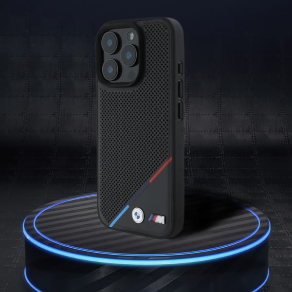 BMW BMHMP16S23PUPDK iPhone 16 6.1" czarny/black hardcase M Perforated Tricolor Line MagSafe