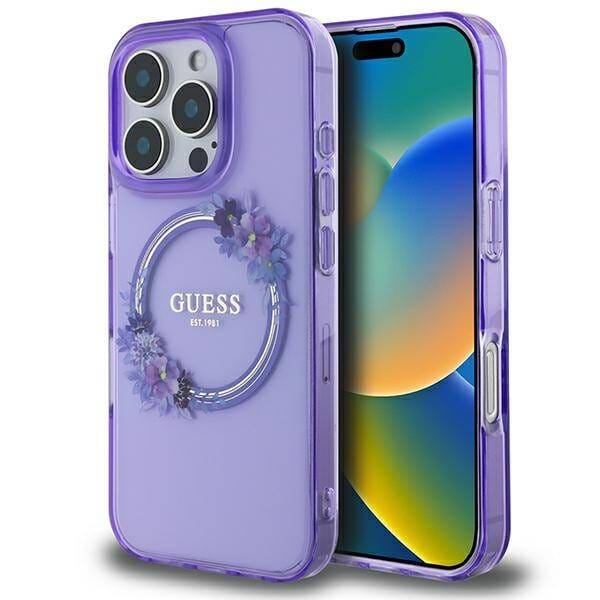 Etui Guess Flowers do iPhone 16 Pro Max fiolet