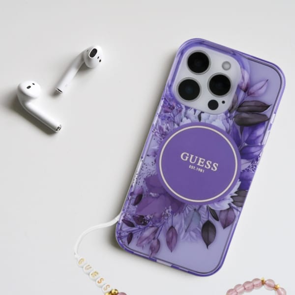 Guess GUHMP16LHFWBRCESP iPhone 16 Pro 6.3" różowy/pink hardcase IML Flowers With Pearl Strap MagSafe