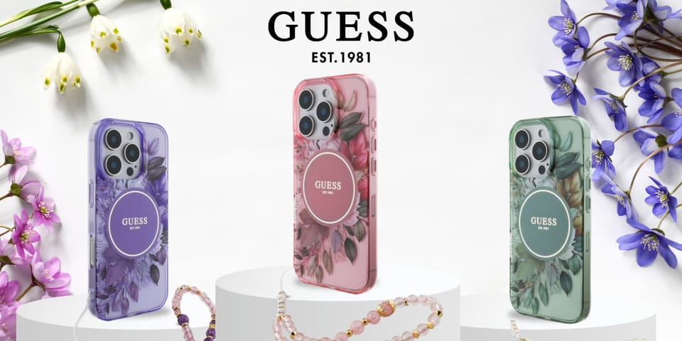 Guess GUHMP16LHFWBRCESP iPhone 16 Pro 6.3" różowy/pink hardcase IML Flowers With Pearl Strap MagSafe