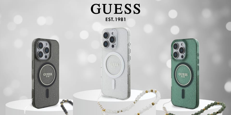 Guess GUHMP16LHGCRELST iPhone 16 Pro 6.3" przeźroczysty/transparent hardcase IML Glitter With Pearl Strap MagSafe